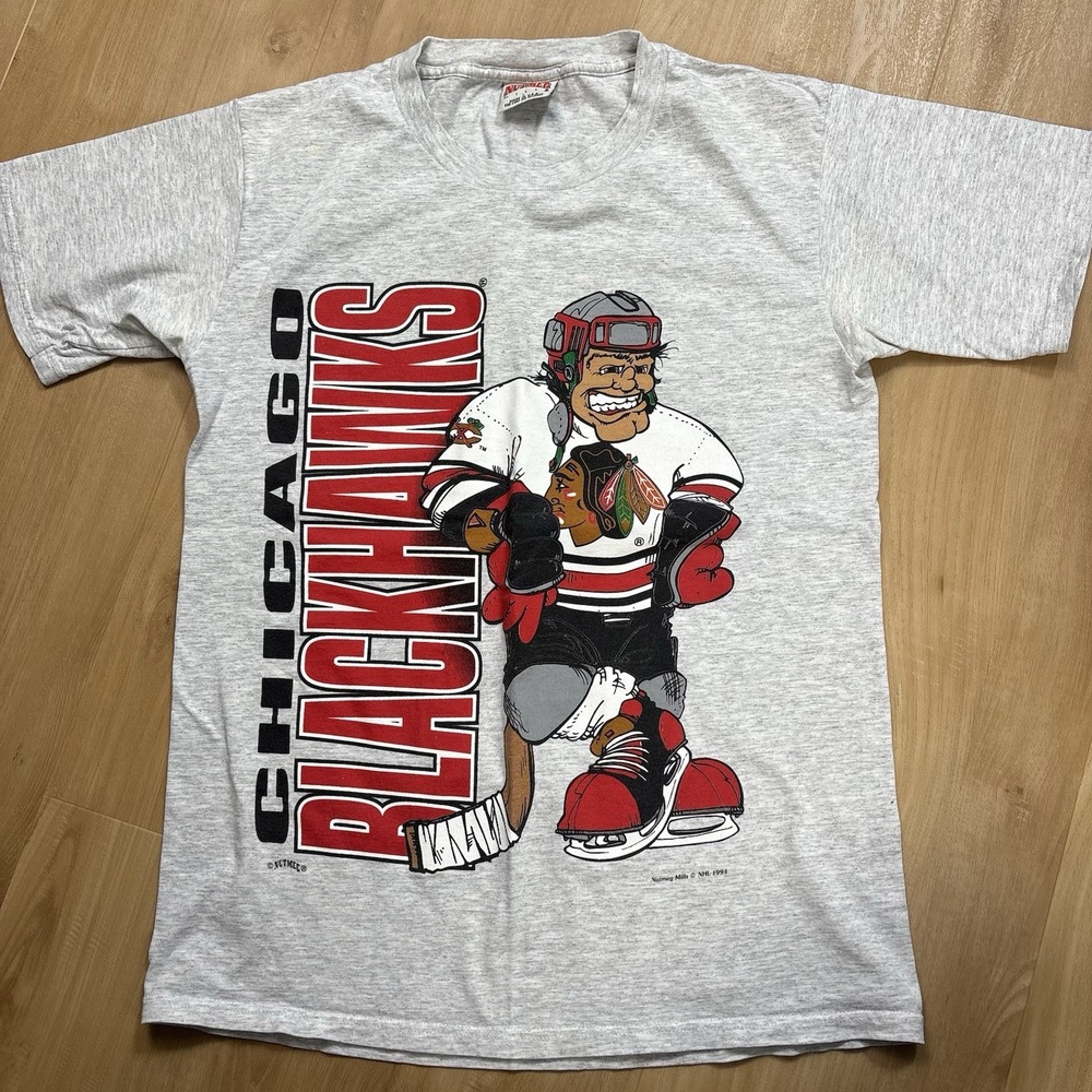 Vintage 1990's Chicago Blackhawks Nutmeg Double Sided Graphic T Shirt Size Large